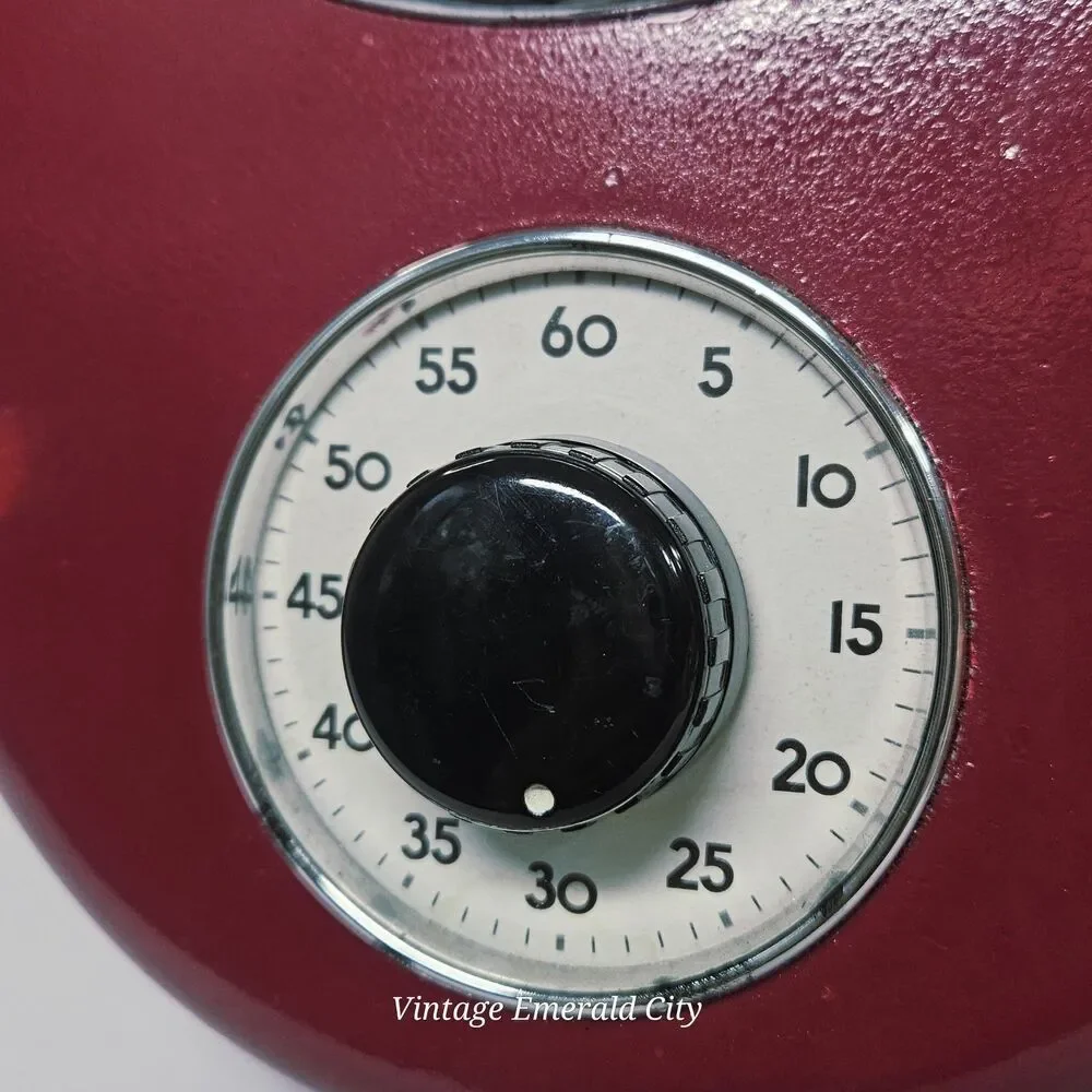 Vtg RZK Kitchen Red Wall Clock & Timer MCM- Needs New analog Clock/Timer Works